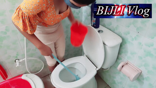3. [NOBRA] Desi Girl Bathroom Deep Cleaning By Hand ।। Bathroom Cleaning Without Bra Bijli vlog