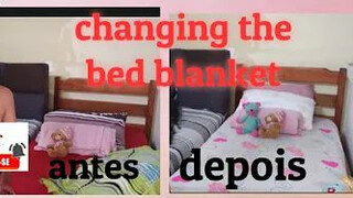 changing the bed blanket