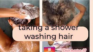 taking a shower washing hair