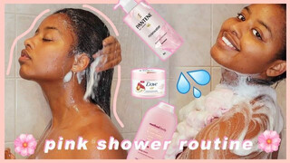 A very EXTRA All Pink shower routine / Pamper routine | Haircare, skincare & more | ** SATISFYING **