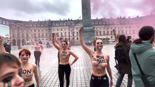 6. Pompiers accusés de viol : action Femen au Ministère de la Justice (6 février 2021, Paris)