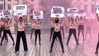 Pompiers accusés de viol : action Femen au Ministère de la Justice (6 février 2021, Paris)