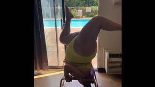 1. BBW plus-size doing head stand in bathing suit