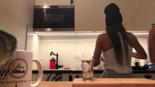 7. Braless without panties Sylvia in the Kitchen doing the Dishes Part 2