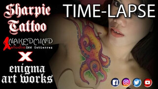 Red Octo Sharpie Tattoo Time Lapse Freehand Drawing Chest Area | Naked Mind Studio Enigma Art Works