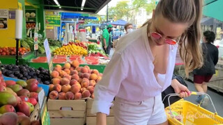Beautiful girl model buying fruits shopping vlog #vlog sexy downblouse