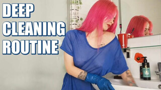 DEEP CLEANING ROUTINE | Beautiful girl cleaning in a transparent dress