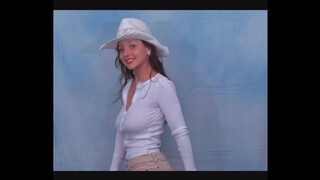 3. ttl model usa model Christina Model   White Long Sleeve T Shirt & Tan Short Shorts + CowGirl Hat & B