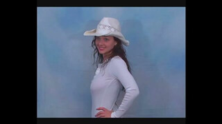 ttl model usa model Christina Model   White Long Sleeve T Shirt & Tan Short Shorts + CowGirl Hat & B