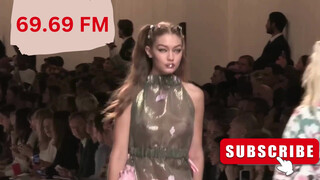 6. Gigi Hadid TRANSPARENT BRALESS dress on the runway at Milan’s Fashion Week