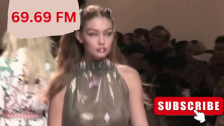 8. Gigi Hadid TRANSPARENT BRALESS dress on the runway at Milan’s Fashion Week