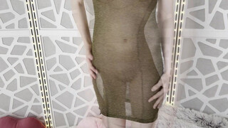 7. Lingerie Haul Try-On – Black and sparkly gold sheer tight bodystocking dress