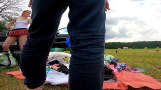 1. Risky Dress Miniskirt Short Skirts Try on Outdoors with Yoga Girls No Panties on the Hill Backstage