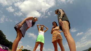 5. Girls dance and play Twister in the Wild Outdoors in Short Miniskirt Skirts with and Without Panties
