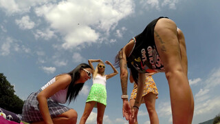 6. Girls dance and play Twister in the Wild Outdoors in Short Miniskirt Skirts with and Without Panties
