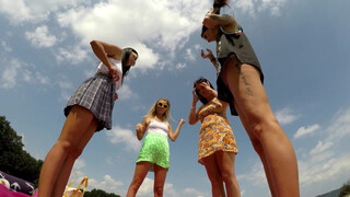 8. Girls dance and play Twister in the Wild Outdoors in Short Miniskirt Skirts with and Without Panties