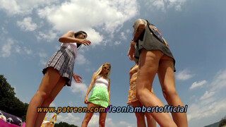 10. Girls dance and play Twister in the Wild Outdoors in Short Miniskirt Skirts with and Without Panties