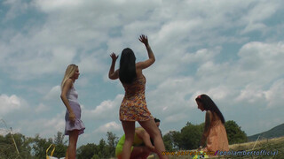 5. Girls having fun together outdoors playing Twister on Panties and Thongs Try on Haul Day Backstage