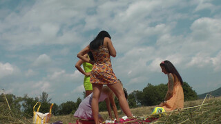 8. Girls having fun together outdoors playing Twister on Panties and Thongs Try on Haul Day Backstage