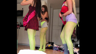 8. Dance Party Girls Dancing on Fishnet Stockings and Miniskirt Short Skirts Try on Haul Day Backstage