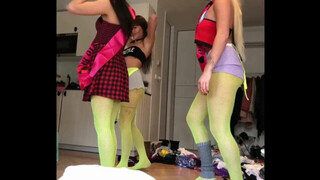 Dance Party Girls Dancing on Fishnet Stockings and Miniskirt Short Skirts Try on Haul Day Backstage