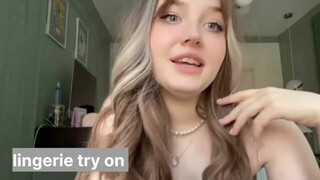 transparent lingerie try on haul, blonde model