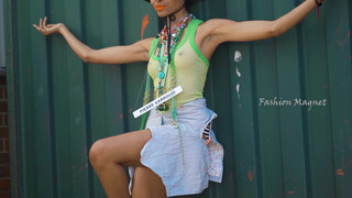 1. No bra Model in see through outfit