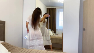 9. Cleaning motivation | Girl in transparent dress | see though white | clean mirror