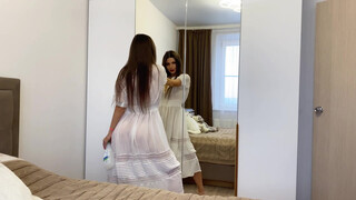 10. Cleaning motivation | Girl in transparent dress | see though white | clean mirror