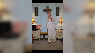 3. Dainty rascal dancing with Vintage 40s Silk Crepe gown with a micro pleated tulle bust!