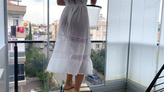 2. Wash the window | Cleaning motivation | Girl clean window| Transparent See thought white dress #2