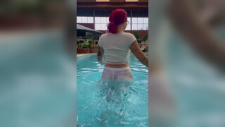 4. ALL WHITE Transparent Outfit WETLOOK! See Through clothed at the Pool! #wet #transparent #clothes