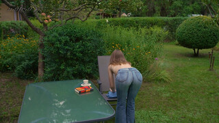 6. Coffee and wet jeans in nature … #wetlook #model #jeans