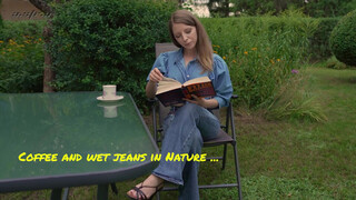 2. Coffee and wet jeans in nature … #wetlook #model #jeans