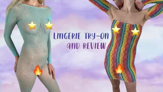 Shein Lingerie Try-On Haul and Review! Blue Leopard Bodysuit and Rainbow Tube Dress