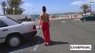 5. Flashing ???????????? in Red Flary Dress in Wind – Sheer Dress in public