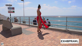 7. Flashing ???????????? in Red Flary Dress in Wind – Sheer Dress in public