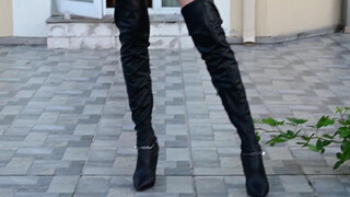 4. Overknee Boots + bodycon dress & Tights | New autumn look | Nice walk in the backyard with me