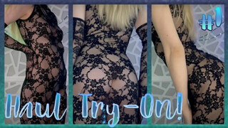 Lingerie Haul Try On 1 – Sheer see through black floral lace dress with long-sleeve gloves