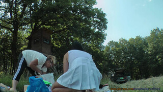 4. No Panties No Bra Girls for Miniskirt Short Skirts Try on Haul Outdoors with Backstage