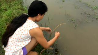 4. Amazing girl Fishing, Khmer Real Life Fishing At Siem Reap Cambodia