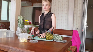 4. Pineapple cutting in black transparent shirt #2