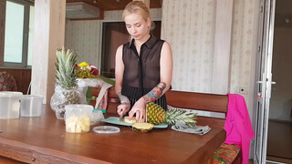 6. Pineapple cutting in black transparent shirt #2