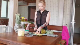 7. Pineapple cutting in black transparent shirt #2