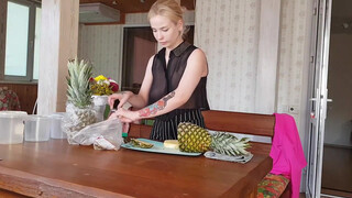 3. Pineapple cutting in black transparent shirt #2