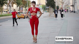 2. Sheer Red Dress Model Poses | Sensual Fashion in Public