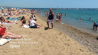 1. Barcelona Central Beach // Beach Walk Tour Barceloneta Barcelona Spain 4K