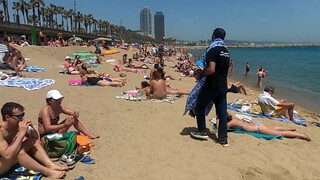 4. Barcelona Central Beach // Beach Walk Tour Barceloneta Barcelona Spain 4K