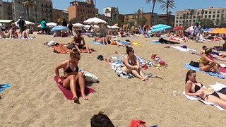 7. Barcelona Central Beach // Beach Walk Tour Barceloneta Barcelona Spain 4K