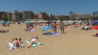 2. Barcelona Central Beach // Beach Walk Tour Barceloneta Barcelona Spain 4K